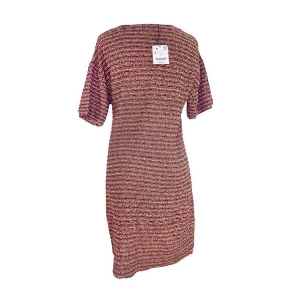 Zara Trafaluc Women's Knit Sheath Dress Fall Winter Tie Front Size S Striped NWT - Picture 3 of 11